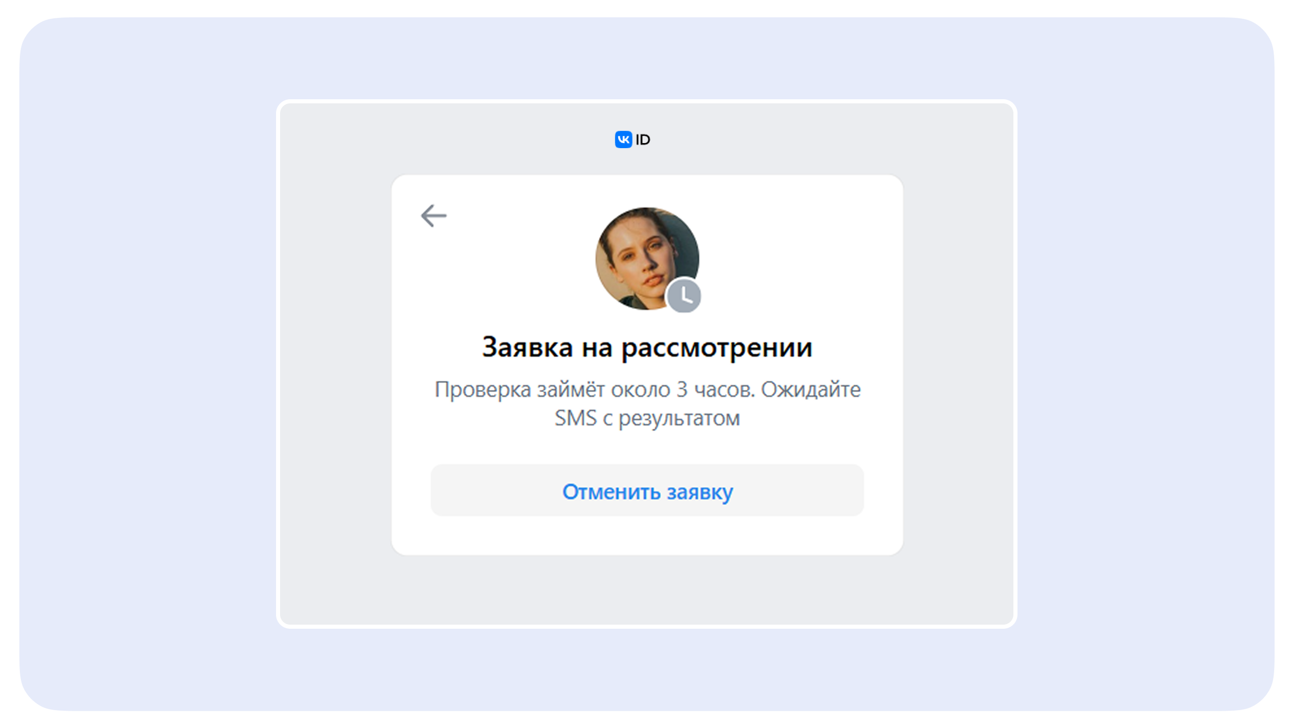 Окно с информацией о поданной заявке